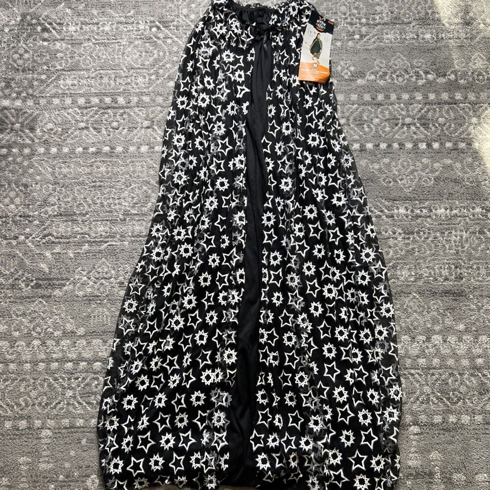 Hyde And Eek! NEW Glow In The Dark Halloween Cape Adult OSFM Black Stars Witch